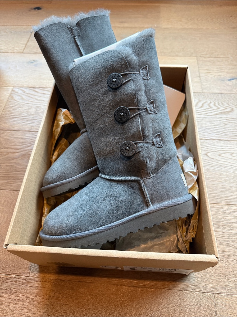 UGG Gray Suede Button-Trim Tall Boots
